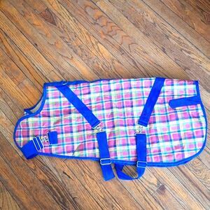 The Canine Styles "horse-blanket" dog coat plaid pink blue
